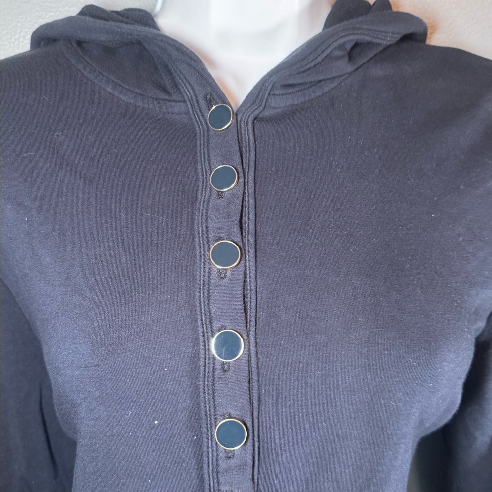 Talbots Petite Navy Snap Button Hoodie Tunic Top Pockets Size Large - Picture 6 of 12